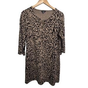Tacera Womens Size XL Brown Animal‎ Print Velvet Burnout Knit Midi Shift Dress